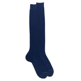 Men's fine gauge ribbed 100% cotton lisle knee-high socks - Royal Blue | Doré Doré