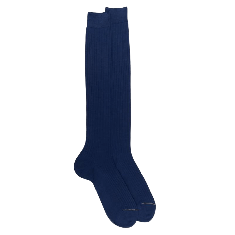 Men's fine gauge ribbed 100% cotton lisle knee-high socks - Royal Blue | Doré Doré