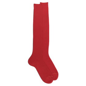 Men's fine gauge ribbed 100% cotton lisle knee-high socks - Red | Doré Doré