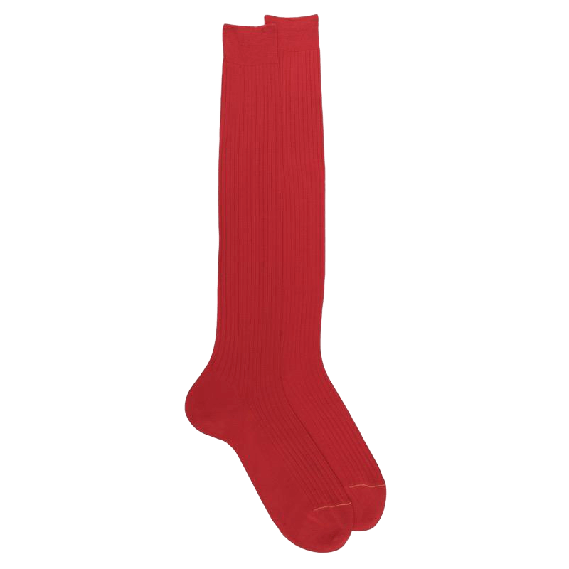 Men's fine gauge ribbed 100% cotton lisle knee-high socks - Red | Doré Doré