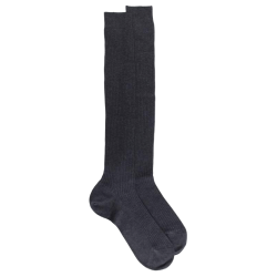 Men's pure cotton lisle ribbed knee-high socks - Dark Grey | Doré Doré