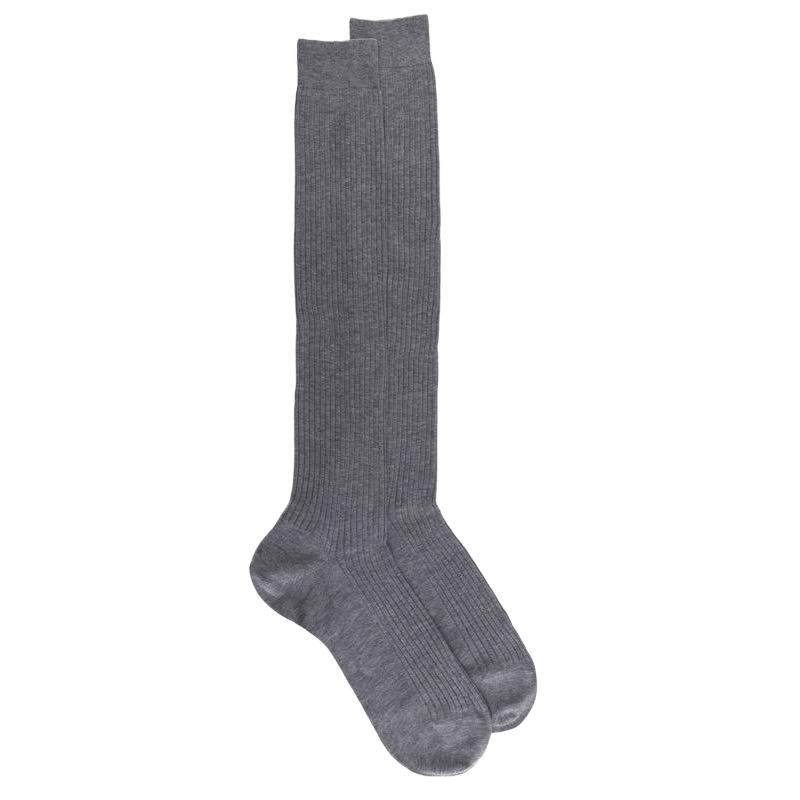 Men's pure cotton lisle ribbed knee-high socks - Medium grey | Doré Doré