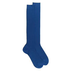 Ribbed knee-high socks in mercerised cotton lisle - Navy blue | Doré Doré