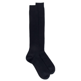 Men's pure cotton lisle ribbed knee-high socks - Dark blue | Doré Doré