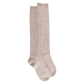 Women's long wool and cashmere plain socks - Beige | Doré Doré