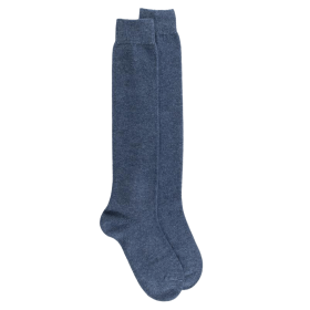 Women's long wool and cashmere plain socks - Blue | Doré Doré