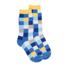 Kids' checkered cotton socks - Azure & Yellow Papaya | Doré Doré