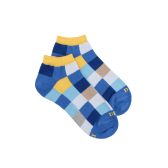 Kids' checkered cotton trainer socks - Azure & Yellow Papaya | Doré Doré
