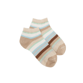 Women's glitter cotton sneaker socks with stripes - Beige Grege | Doré Doré
