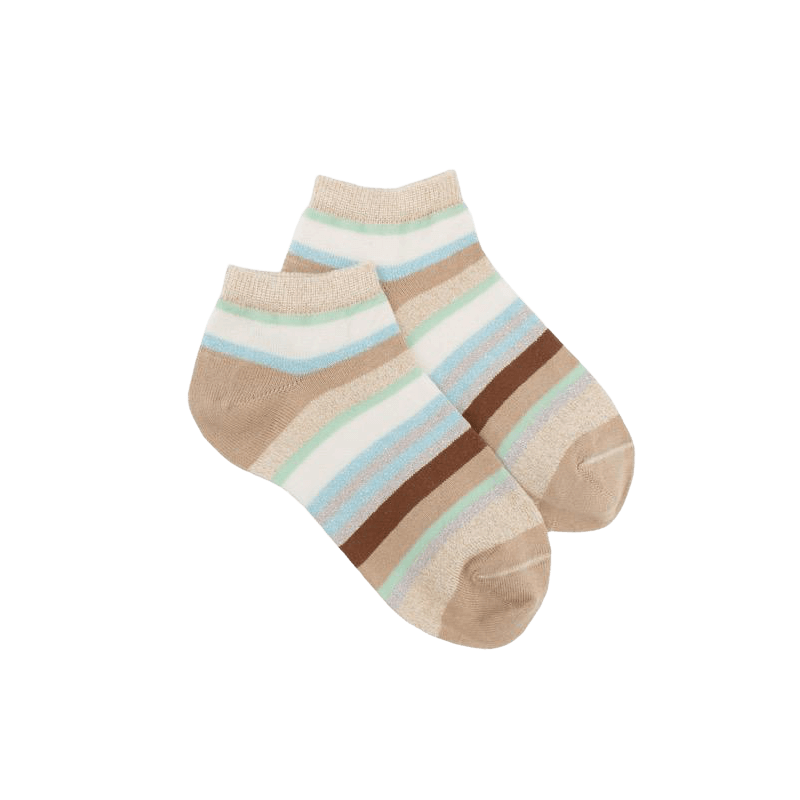 Women's glitter cotton sneaker socks with stripes - Beige Grege | Doré Doré