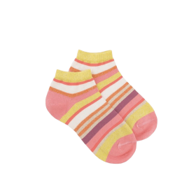 Women's glitter cotton sneaker socks with stripes - Pink Geranium | Doré Doré