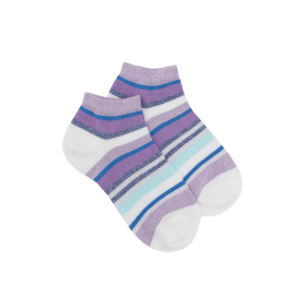 Women's glitter cotton sneaker socks with stripes - White & Violet Crocus | Doré Doré