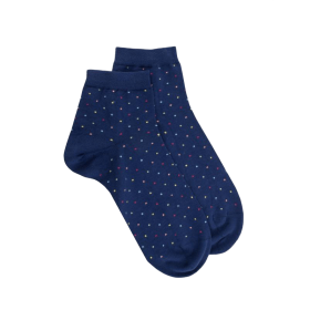 Women socks in cotton with micro coloured dots - Navy blue | Doré Doré