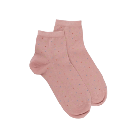 Women's cotton lisle ankle socks with multicolor polka dot pattern - Rose Praline | Doré Doré