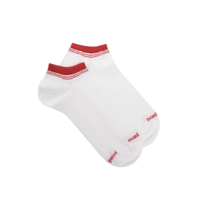 Men's fine gauge egyptian cotton sneaker socks with stripes on top cuff - White & Red | Doré Doré