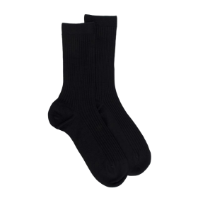Women's ribbed cotton lisle socks - Black | Doré Doré