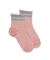 Kids' openwork cotton lisle ankle socks with striped contrast cuff - Rose Praline & Teal