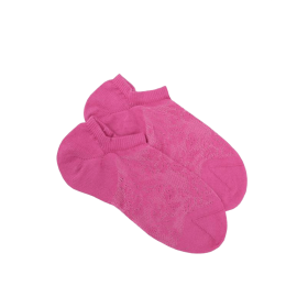Women's openwork cotton sneaker socks with roses repeat pattern - Pink Flamingo | Doré Doré
