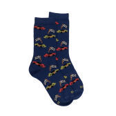 Kids' cotton socks with racing cars repeat pattern - Royal Blue | Doré Doré