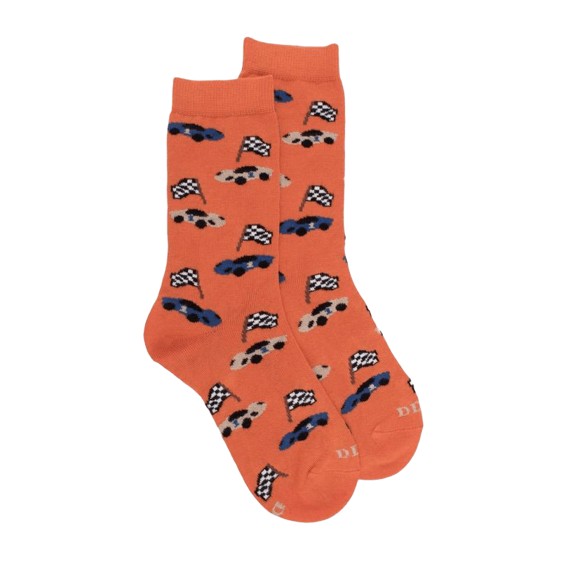 Kids' cotton socks with racing cars repeat pattern - Apricot | Doré Doré