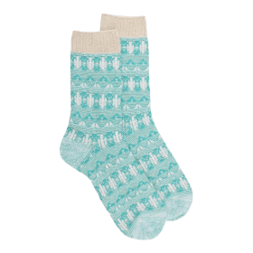 Women's cotton socks with tribals repeat pattern - Aquamarine | Doré Doré