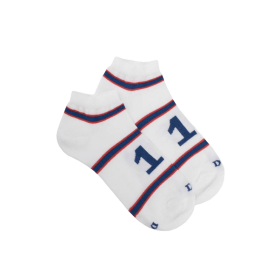 Kid's cotton sneaker socks with colored striped and number pattern - White | Doré Doré