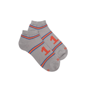 Kid's cotton sneaker socks with colored striped and number pattern - Grey Metal | Doré Doré