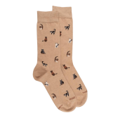 Men's cotton socks with cats repeat pattern - Beige Desert | Doré Doré