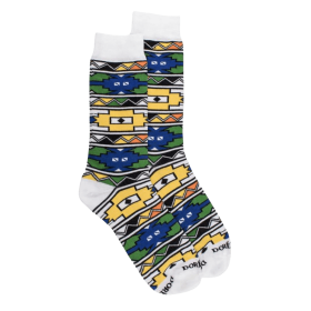 Men's cotton socks with colorful tribal geometries pattern - White | Doré Doré