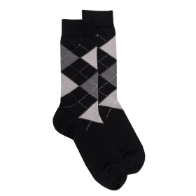 Men's cotton socks with intarsia  repeat pattern - Black | Doré Doré