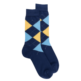 Men's cotton socks with intarsia  repeat pattern - Royal Blue | Doré Doré