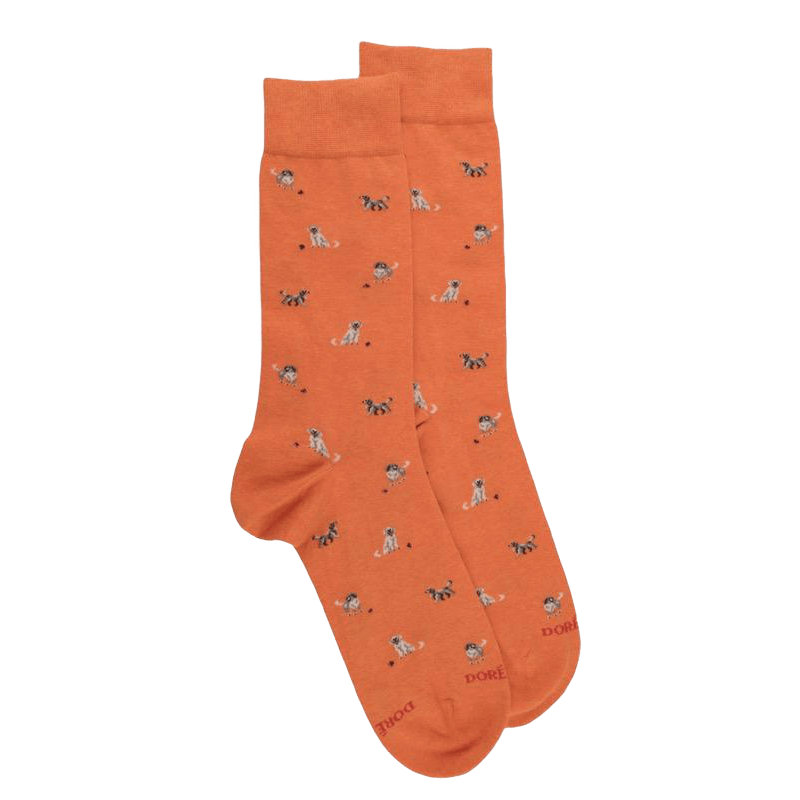 Men's cotton socks with dogs repeat pattern - Orange | Doré Doré