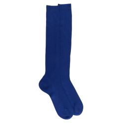 Men's ribbed 100% cotton lisle knee-high socks - Blue | Doré Doré