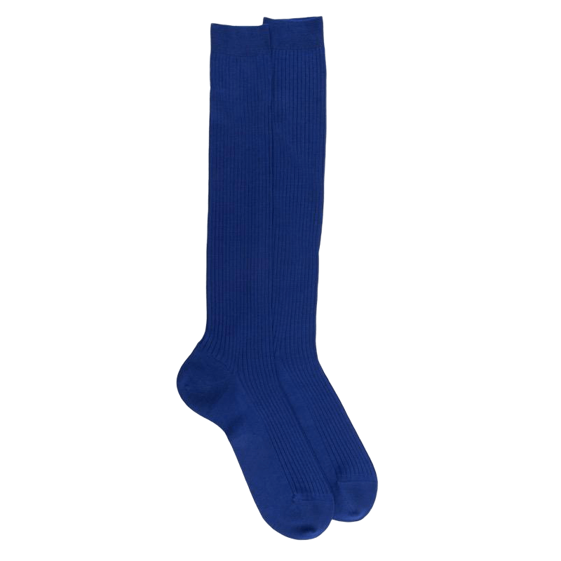 Men's ribbed 100% cotton lisle knee-high socks - Blue | Doré Doré