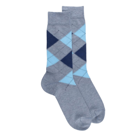 Men's cotton socks with intarsia  repeat pattern - Blue ice | Doré Doré