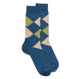 Men's cotton socks with intarsia  repeat pattern - Blue | Doré Doré