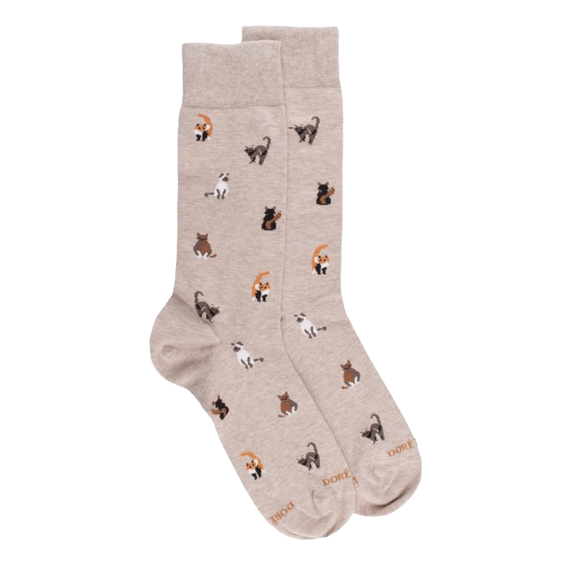 Men's cotton socks with cats repeat pattern - Beige Sahara | Doré Doré