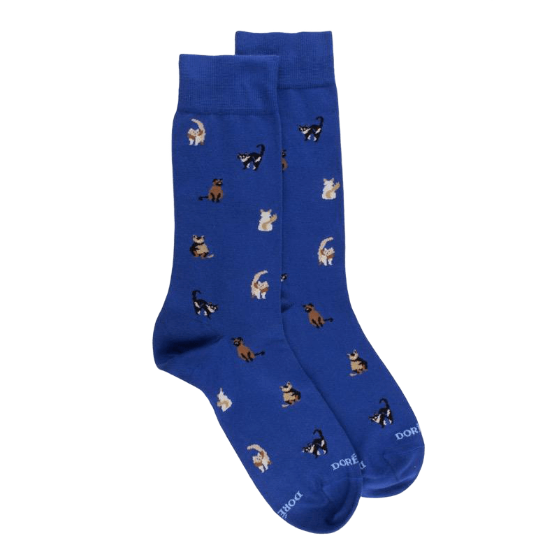 Men's cotton socks with cats repeat pattern - Blue France | Doré Doré