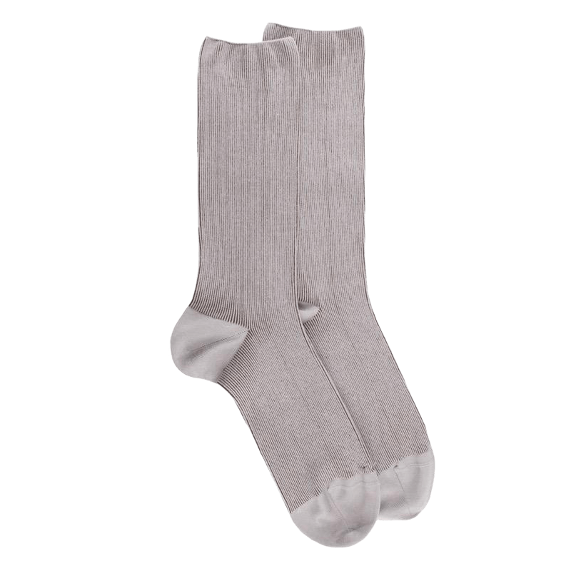 Men's elastic-free two-tone ribbed cotton lisle socks - Grey Metal | Doré Doré