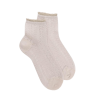 Women's openwork cotton lisle ankle socks with glitter contrast cuff - Grey