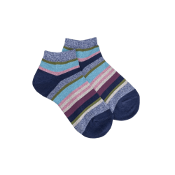 Women's glitter cotton sneaker socks with stripes - Royal Blue | Doré Doré