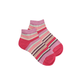 Women's glitter cotton sneaker socks with stripes - Cherry | Doré Doré