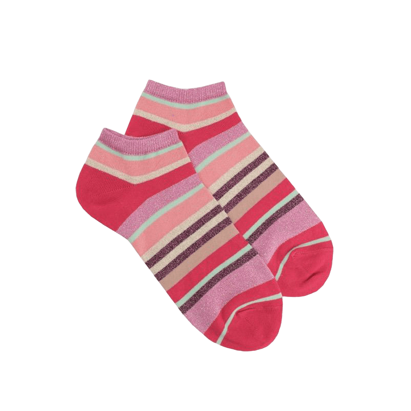 Women's glitter cotton sneaker socks with stripes - Cherry | Doré Doré