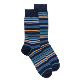 Men's striped cotton lisle socks - Blue sailor | Doré Doré