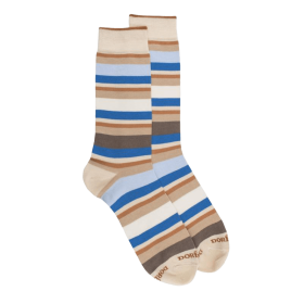 Men's striped cotton lisle socks - Beige Linen | Doré Doré