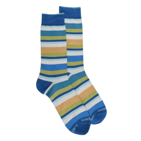 Men's striped cotton lisle socks - Blue | Doré Doré