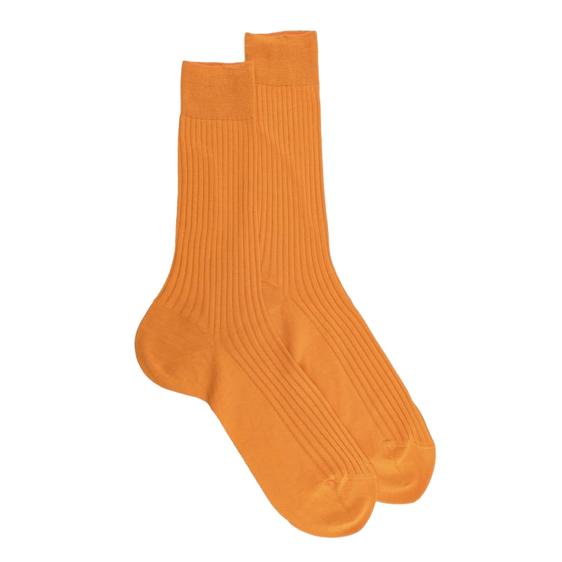 Men's fine gauge ribbed cotton lisle socks - Orange | Doré Doré