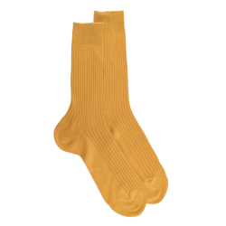 Men's fine gauge ribbed cotton lisle socks - Yellow Dandelion | Doré Doré