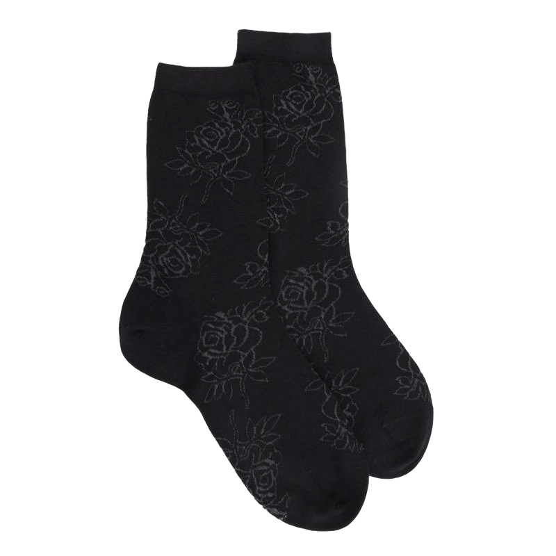 Women's plain wool socks with transparency - Black | Doré Doré