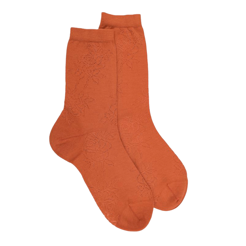 Women's plain wool socks with transparency - Orange | Doré Doré